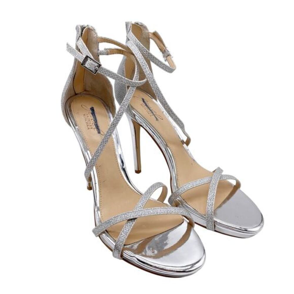 Jewel Badgley Mischka Women's Galen Stiletto Evening‎ Sandals Silver Size 8.5